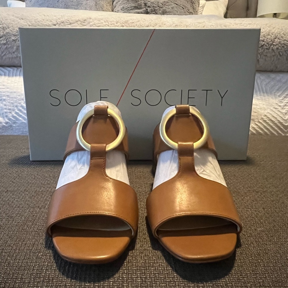 NWT Sole Society Slonah O Ring Mule Sandal in Acacia Tan Vachetta